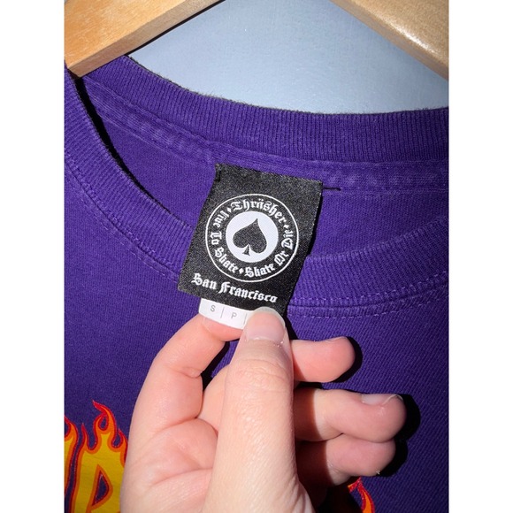 Thrasher Magazine Flame Logo Graphic T-Shirt Purple Mens Small Skate Tee - Picture 4 of 4